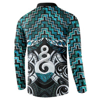 New Zealand Maori Button Sweatshirt Poutama Pikorua Turquoise Paua Shell LT05 - Polynesian Pride