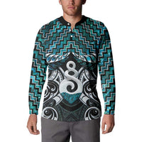 New Zealand Maori Button Sweatshirt Poutama Pikorua Turquoise Paua Shell LT05 - Polynesian Pride