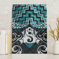 New Zealand Maori Canvas Wall Art Poutama Pikorua Turquoise Paua Shell LT05 Without Frame Turquoise - Polynesian Pride