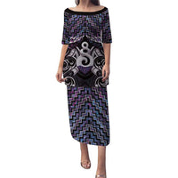 New Zealand Maori Puletasi Poutama Pikorua Purple Paua Shell LT05 Long Dress Purple - Polynesian Pride