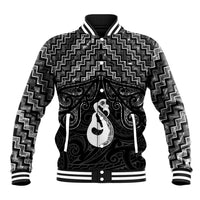 New Zealand Maori Baseball Jacket Poutama Manaia Black Paua Shell LT05 Unisex Black - Polynesian Pride