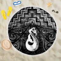 New Zealand Maori Beach Blanket Poutama Manaia Black Paua Shell LT05 One Size 150cm Black - Polynesian Pride