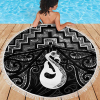 New Zealand Maori Beach Blanket Poutama Manaia Black Paua Shell LT05 - Polynesian Pride