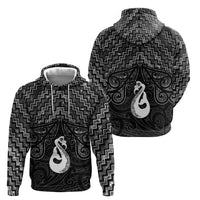 New Zealand Maori Hoodie Poutama Manaia Black Paua Shell