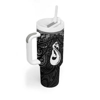 New Zealand Maori Tumbler With Handle Poutama Manaia Black Paua Shell LT05 - Polynesian Pride