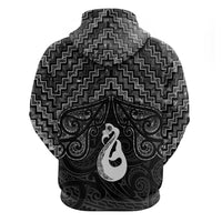 New Zealand Maori Zip Hoodie Poutama Manaia Black Paua Shell