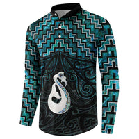 New Zealand Maori Button Sweatshirt Poutama Manaia Turquoise Paua Shell LT05 - Polynesian Pride