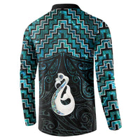 New Zealand Maori Button Sweatshirt Poutama Manaia Turquoise Paua Shell LT05 - Polynesian Pride
