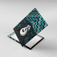 New Zealand Maori Canvas Wall Art Poutama Manaia Turquoise Paua Shell LT05 With Frame Turquoise - Polynesian Pride