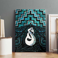 New Zealand Maori Canvas Wall Art Poutama Manaia Turquoise Paua Shell LT05 - Polynesian Pride
