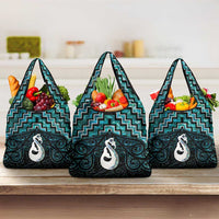 New Zealand Maori Grocery Bag Poutama Manaia Turquoise Paua Shell LT05 3-pack One Size Turquoise - Polynesian Pride