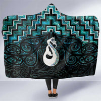 New Zealand Maori Hooded Blanket Poutama Manaia Turquoise Paua Shell LT05 One Size Turquoise - Polynesian Pride