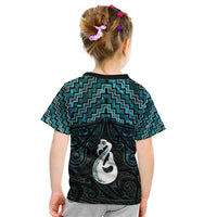 New Zealand Maori Kid T Shirt Poutama Manaia Turquoise Paua Shell