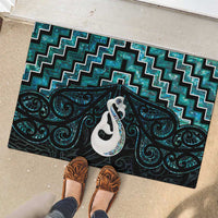 New Zealand Maori Rubber Doormat Poutama Manaia Turquoise Paua Shell LT05 - Polynesian Pride