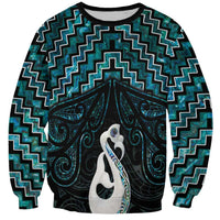New Zealand Maori Sweatshirt Poutama Manaia Turquoise Paua Shell LT05 Unisex Turquoise - Polynesian Pride