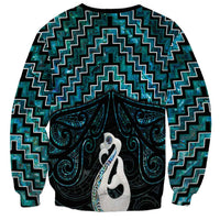 New Zealand Maori Sweatshirt Poutama Manaia Turquoise Paua Shell LT05 - Polynesian Pride