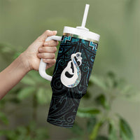 New Zealand Maori Tumbler With Handle Poutama Manaia Turquoise Paua Shell LT05 - Polynesian Pride