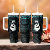 New Zealand Maori Tumbler With Handle Poutama Manaia Turquoise Paua Shell LT05 - Polynesian Pride