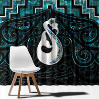 New Zealand Maori Window Curtain Poutama Manaia Turquoise Paua Shell LT05 - Polynesian Pride