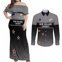 Custom New Zealand Cricket Couples Matching Off Shoulder Maxi Dress and Long Sleeve Button Shirt Black Cap Unbeatable LT05 Black - Polynesian Pride