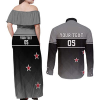 Custom New Zealand Cricket Couples Matching Off Shoulder Maxi Dress and Long Sleeve Button Shirt Black Cap Unbeatable LT05 - Polynesian Pride