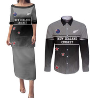 Custom New Zealand Cricket Couples Matching Puletasi and Long Sleeve Button Shirt Black Cap Unbeatable LT05 Black - Polynesian Pride