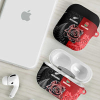 New Zealand And England Rugby AirPods Case Red Rose Mix Maori Pattern - Polynesian Pride