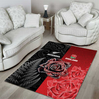 New Zealand And England Rugby Area Rug Red Rose Mix Maori Pattern - Polynesian Pride