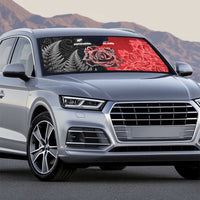 New Zealand And England Rugby Auto Sun Shade Red Rose Mix Maori Pattern - Polynesian Pride