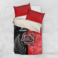 New Zealand And England Rugby Bedding Set Red Rose Mix Maori Pattern - Polynesian Pride