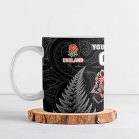 New Zealand And England Rugby Custom Ceramic Mug Red Rose Mix Maori Pattern - Polynesian Pride