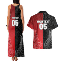 New Zealand And England Rugby Custom Couples Matching Tank Maxi Dress and Hawaiian Shirt Red Rose Mix Maori Pattern - Polynesian Pride