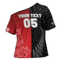 New Zealand And England Rugby Custom Cross Shoulder Shirt Red Rose Mix Maori Pattern LT05 - Polynesian Pride