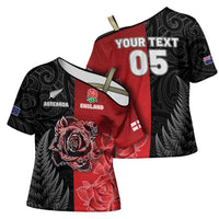New Zealand And England Rugby Custom Cross Shoulder Shirt Red Rose Mix Maori Pattern LT05 - Polynesian Pride