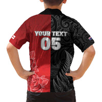 New Zealand And England Rugby Custom Family Matching Off Shoulder Short Dress and Hawaiian Shirt Red Rose Mix Maori Pattern - Polynesian Pride