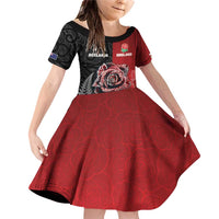 New Zealand And England Rugby Custom Family Matching Off Shoulder Short Dress and Hawaiian Shirt Red Rose Mix Maori Pattern - Polynesian Pride