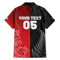 New Zealand And England Rugby Custom Family Matching Off Shoulder Short Dress and Hawaiian Shirt Red Rose Mix Maori Pattern - Polynesian Pride