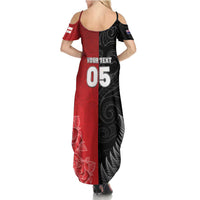 New Zealand And England Rugby Custom Family Matching Summer Maxi Dress and Hawaiian Shirt Red Rose Mix Maori Pattern - Polynesian Pride