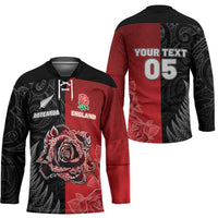 New Zealand And England Rugby Custom Hockey Jersey Red Rose Mix Maori Pattern - Polynesian Pride