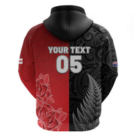 New Zealand And England Rugby Custom Hoodie Red Rose Mix Maori Pattern - Polynesian Pride
