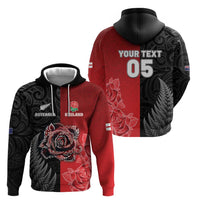 New Zealand And England Rugby Custom Hoodie Red Rose Mix Maori Pattern - Polynesian Pride