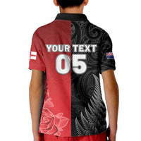 New Zealand And England Rugby Custom Kid Polo Shirt Red Rose Mix Maori Pattern LT05 - Polynesian Pride