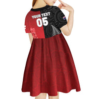 New Zealand And England Rugby Custom Kid Short Sleeve Dress Red Rose Mix Maori Pattern LT05 - Polynesian Pride