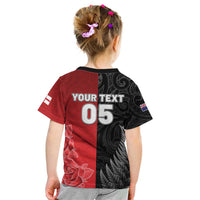 New Zealand And England Rugby Custom Kid T Shirt Red Rose Mix Maori Pattern LT05 - Polynesian Pride