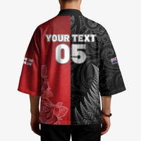New Zealand And England Rugby Custom Kimono Red Rose Mix Maori Pattern - Polynesian Pride