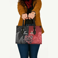 New Zealand And England Rugby Leather Bag Red Rose Mix Maori Pattern - Polynesian Pride