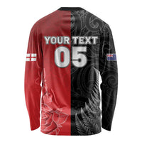 New Zealand And England Rugby Custom Long Sleeve Shirt Red Rose Mix Maori Pattern - Polynesian Pride