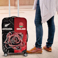 New Zealand And England Rugby Luggage Cover Red Rose Mix Maori Pattern - Polynesian Pride