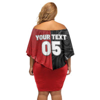 New Zealand And England Rugby Custom Off Shoulder Short Dress Red Rose Mix Maori Pattern - Polynesian Pride
