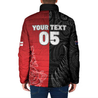 New Zealand And England Rugby Custom Padded Jacket Red Rose Mix Maori Pattern - Polynesian Pride